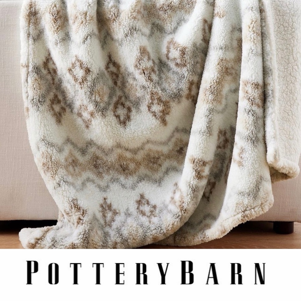 Pottery Barn Wallen Plush Sherpa Faux Fur Throw, MSRP $199